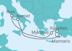 Reiseroute der Kreuzfahrt  Östliches Mittelmeer & Rom  - MSC Cruises