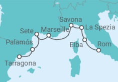 Reiseroute der Kreuzfahrt  Spanien, Frankreich, Italien - Oceania Cruises