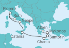 Reiseroute der Kreuzfahrt  Italien, Griechenland - Virgin Voyages