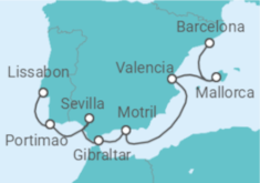 Reiseroute der Kreuzfahrt  Iberische Sonnenroute - NCL Norwegian Cruise Line
