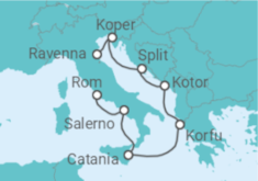Reiseroute der Kreuzfahrt  Italien, Griechenland, Montenegro, Kroatien, Slowenien - NCL Norwegian Cruise Line