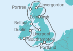 Reiseroute der Kreuzfahrt  Vereinigtes Königreich, Irland - NCL Norwegian Cruise Line