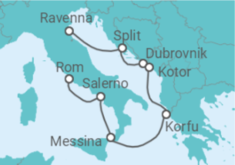 Reiseroute der Kreuzfahrt  Kroatien, Montenegro, Griechenland, Italien - NCL Norwegian Cruise Line