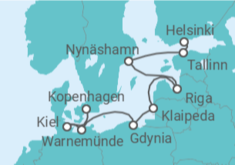 Reiseroute der Kreuzfahrt  Estland, Schweden, Lettland, Litauen, Polen, Deutschland, Dänemark - NCL Norwegian Cruise Line