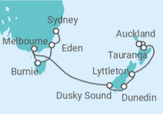 Reiseroute der Kreuzfahrt  Neuseeland, Australien - NCL Norwegian Cruise Line