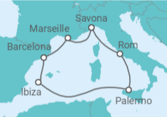 Reiseroute der Kreuzfahrt  Spanien, Italien, Frankreich Alles Inklusive - Costa Kreuzfahrten