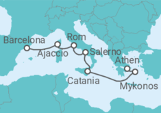 Reiseroute der Kreuzfahrt  Frankreich, Italien, Griechenland - Virgin Voyages