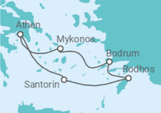 Reiseroute der Kreuzfahrt  Griechenland, Türkei - Virgin Voyages