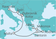 Reiseroute der Kreuzfahrt  Griechenland, Malta, Kroatien, Montenegro - Celebrity Cruises