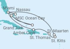Reiseroute der Kreuzfahrt  Bahamas, USA, Sint Maarten, Amerikanische Jungferninseln Alles Inklusive - MSC Cruises