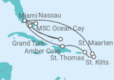 Reiseroute der Kreuzfahrt  Sint Maarten, Amerikanische Jungferninseln, USA, Bahamas - MSC Cruises