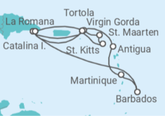 Reiseroute der Kreuzfahrt  Martinique, Antigua Und Barbuda, Britische Jungferninseln, Dominikanische Republik, Sint Maarten - MSC Cruises