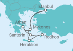 Reiseroute der Kreuzfahrt  Kulturroute des Ostmittelmeeres - Costa Kreuzfahrten