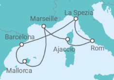Reiseroute der Kreuzfahrt  Italien, Frankreich, Spanien - Virgin Voyages