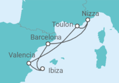Reiseroute der Kreuzfahrt  Frankreich, Spanien - Virgin Voyages