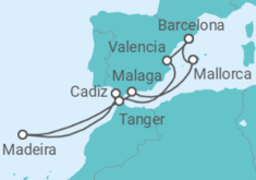 Reiseroute der Kreuzfahrt  Spanien, Marokko, Portugal - Virgin Voyages