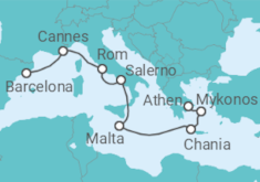 Reiseroute der Kreuzfahrt  Frankreich, Italien, Malta, Griechenland - Virgin Voyages