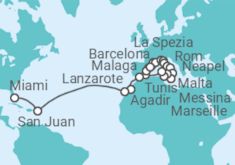 Reiseroute der Kreuzfahrt  Von Tarragona (Spanien) nach Miami - Oceania Cruises