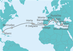Reiseroute der Kreuzfahrt  Von Miami nach Athen (Piräus) - Explora Journeys