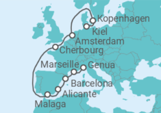 Reiseroute der Kreuzfahrt  Dänemark, Niederlande, Frankreich, Spanien - MSC Cruises