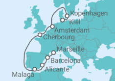 Reiseroute der Kreuzfahrt  Dänemark, Niederlande, Frankreich, Spanien - MSC Cruises
