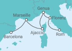 Reiseroute der Kreuzfahrt  Western Mediterranean with Italy - Princess Cruises