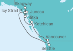 Reiseroute der Kreuzfahrt  Alaska - Virgin Voyages