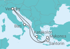Reiseroute der Kreuzfahrt  Italien, Griechenland - Costa Kreuzfahrten