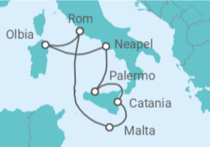 Reiseroute der Kreuzfahrt  Italien & Malta - mit Flug - AIDA