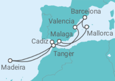 Reiseroute der Kreuzfahrt  Spanien, Marokko, Portugal - Virgin Voyages