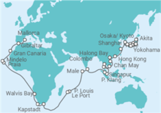 Reiseroute der Kreuzfahrt  86 Nächte - Große Weltentdecker-Route - ab Tokio/bis Palma - Mein Schiff