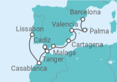 Reiseroute der Kreuzfahrt  Marokko, Spanien - Silversea