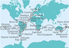 Reiseroute der Kreuzfahrt  Weltreise 2026 - AIDA