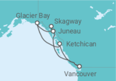 Reiseroute der Kreuzfahrt  Alaska - Holland America Line