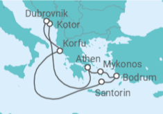 Reiseroute der Kreuzfahrt  Montenegro, Kroatien, Griechenland, Türkei - Virgin Voyages