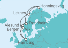 Reiseroute der Kreuzfahrt  Mittsommer am Nordkap Alles Inklusive - Costa Kreuzfahrten