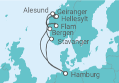 Reiseroute der Kreuzfahrt  Norwegens Schätze - Costa Kreuzfahrten