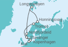 Reiseroute der Kreuzfahrt  14 Nächte - Sehnsuchtsziel Spitzbergen - ab/bis Kiel - Mein Schiff