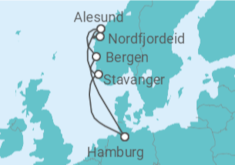 Reiseroute der Kreuzfahrt  7 Nächte - Norwegens Fjordwelten - ab/bis Hamburg - mit Flug - Mein Schiff