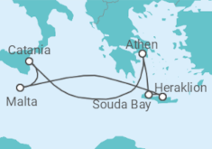 Reiseroute der Kreuzfahrt  7 Nächte - Inseln des Östlichen Mittelmeers - ab/bis Heraklion - mit Flug - Mein Schiff