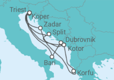 Reiseroute der Kreuzfahrt  14 Nächte - Adria intensiv - ab/bis Triest - mit Flug - Mein Schiff