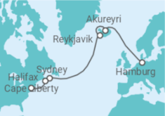 Reiseroute der Kreuzfahrt  15 Nächte - Transatlantikreise USA - ab Hamburg/bis Bayonne - mit Flug - Mein Schiff
