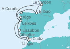 Reiseroute der Kreuzfahrt  14 Nächte- Rund um die Iberische Halbinsel - ab/bis Leixões (Porto) - mit Flug - Mein Schiff
