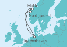 Reiseroute der Kreuzfahrt  5 Nächte - Kurze Fjordreise - ab/bis Bremerhaven - Mein Schiff
