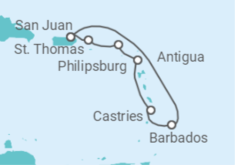 Reiseroute der Kreuzfahrt  Southern Caribbean with Barbados and St. Lucia Holiday - Princess Cruises