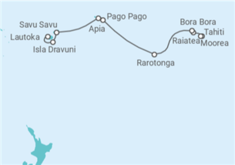 Reiseroute der Kreuzfahrt  Von Papeete (Tahiti) nach Lautoka (Fidschi)  - NCL Norwegian Cruise Line