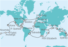 Reiseroute der Kreuzfahrt  AIDAdiva Weltreise 2027-2028 - AIDA