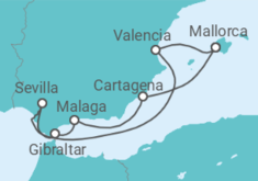 Reiseroute der Kreuzfahrt  Silvesterreise nach Spanien & Gibraltar ab Mallorca - AIDA
