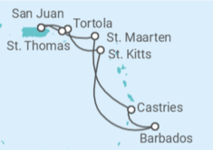 Reiseroute der Kreuzfahrt  Britische Jungferninseln, St. Kitts Und Nevis, Barbados, St. Lucia, Sint Maarten, Amerikanische J... - NCL Norwegian Cruise Line