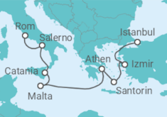 Reiseroute der Kreuzfahrt  Mittelmeer & Ägäis Kreuzfahrt mit Rom & Istanbul - NCL Norwegian Cruise Line